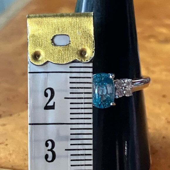 Natural Blue Zircon Moissanite Sterling Silver Ring Size 9 - Picture 7 of 9